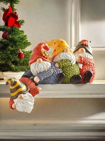 1 st handmålad jultomtefigur i harts - hållbar juldekoration med blandade färger och mönster, bordsdekoration, ingen elektricitet krävs