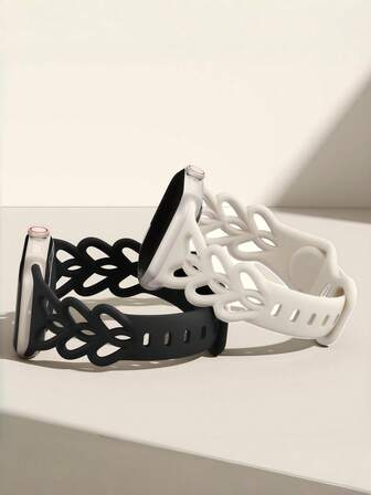 2 Packs Slim Braided Silicone Band For Apple Watch Band 40mm 41mm 38mm 42mm 44mm 45mm 46mm 49mm - Floral Breathable Braided Lace Thin Cute Heart Soft Silicone Hollow-Out Sport Strap Compatible With IWatch SE Series 11 10 9 8 7 6 5 4 3 1 Ultra 2 3 Women Man 2 Pieces