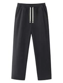 Men's Fleece Pants, Straight Leg, Side Slant Pockets, Casual & Versatile Style Suitable For Daily Commute, Autumn/Winter - Black - View 1