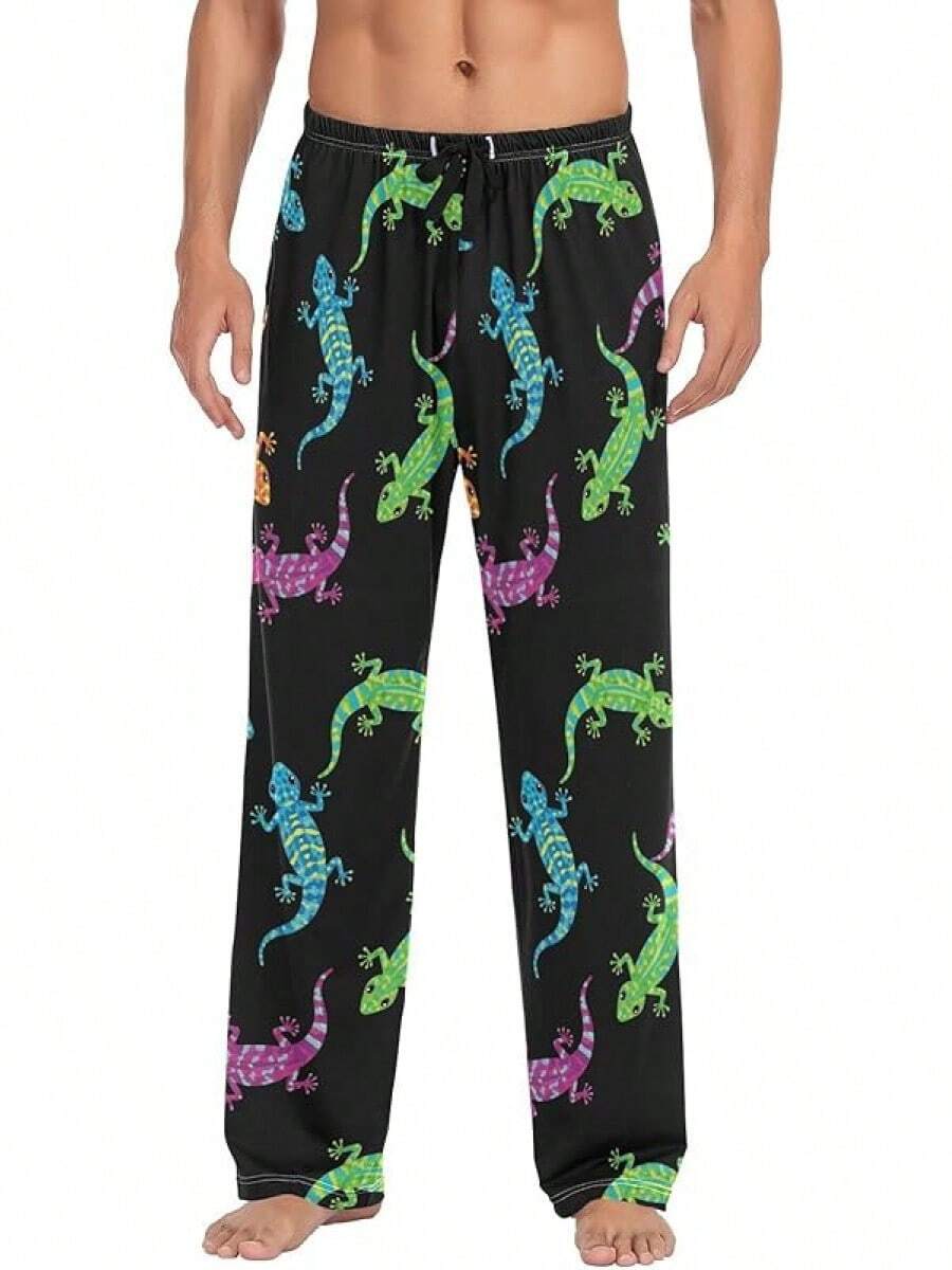 Funny Pajama Pants Mens Lounge Pants Super Soft Men Pajama Bottoms With Pockets Drawstringhalloween - Thằn lằn hoạt hình đen - Xem 1