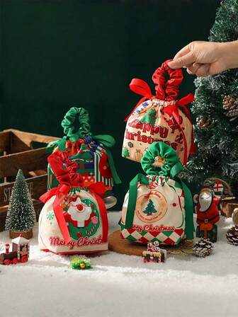 Julklappspåse med äpplen, julklappspåse med äpplen på julafton, ficka för julpaket, julklappsdekorationspåse, julklappsförpackningspåse, julgranspåse för jultomten, julfirande och julfestdekorationspåse