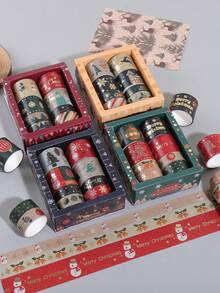 8 Rolls/Box, Christmas Pattern Washi Tape, Retro Style Student Diary DIY Decoration Materials Tape Set, Junk Journal Scrapbook Decoration Supplies, Creative Masking Tape - Multicolor - View 13