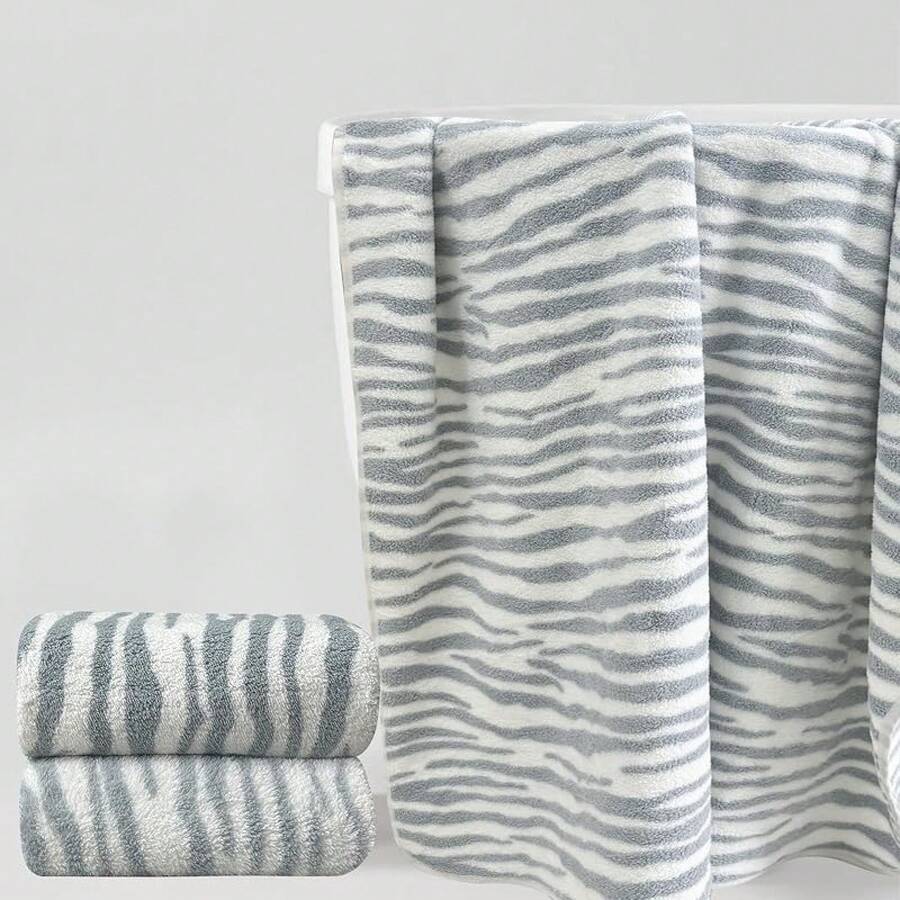 Soft Bath Towels Sets Of 3 Absorbent Hand Towels Black Zebra Strips Print Towels For Bathroom Gym Bath Sheets (Black And White,1 Bath Towel, 2Hand Towel)Halloween - 灰色和白色 - 查看 1