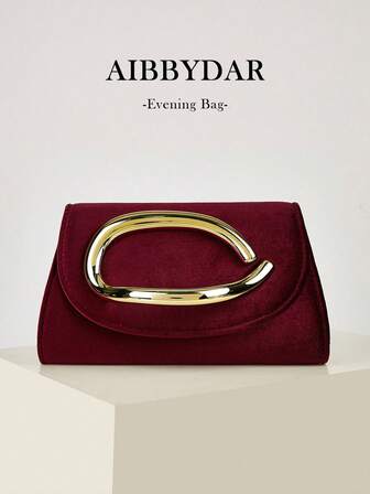 AIBBYDAR Women's Evening Bag, Solid Color Corduroy Fashion Evening Bag, Wine Red Evening Dress Matching Clutch, Makeup Bag, Wallet, With Detachable Metal Chain, Suitable For Ball, Wedding, Party, Holiday Gathering, Halloween, Christmas