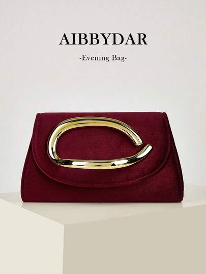 AIBBYDAR Women's Evening Bag, Solid Color Corduroy Fashion Evening Bag, Wine Red Evening Dress Matching Clutch, Makeup Bag, Wallet, With Detachable Metal Chain, Suitable For Ball, Wedding, Party, Holiday Gathering, Halloween, Christmas