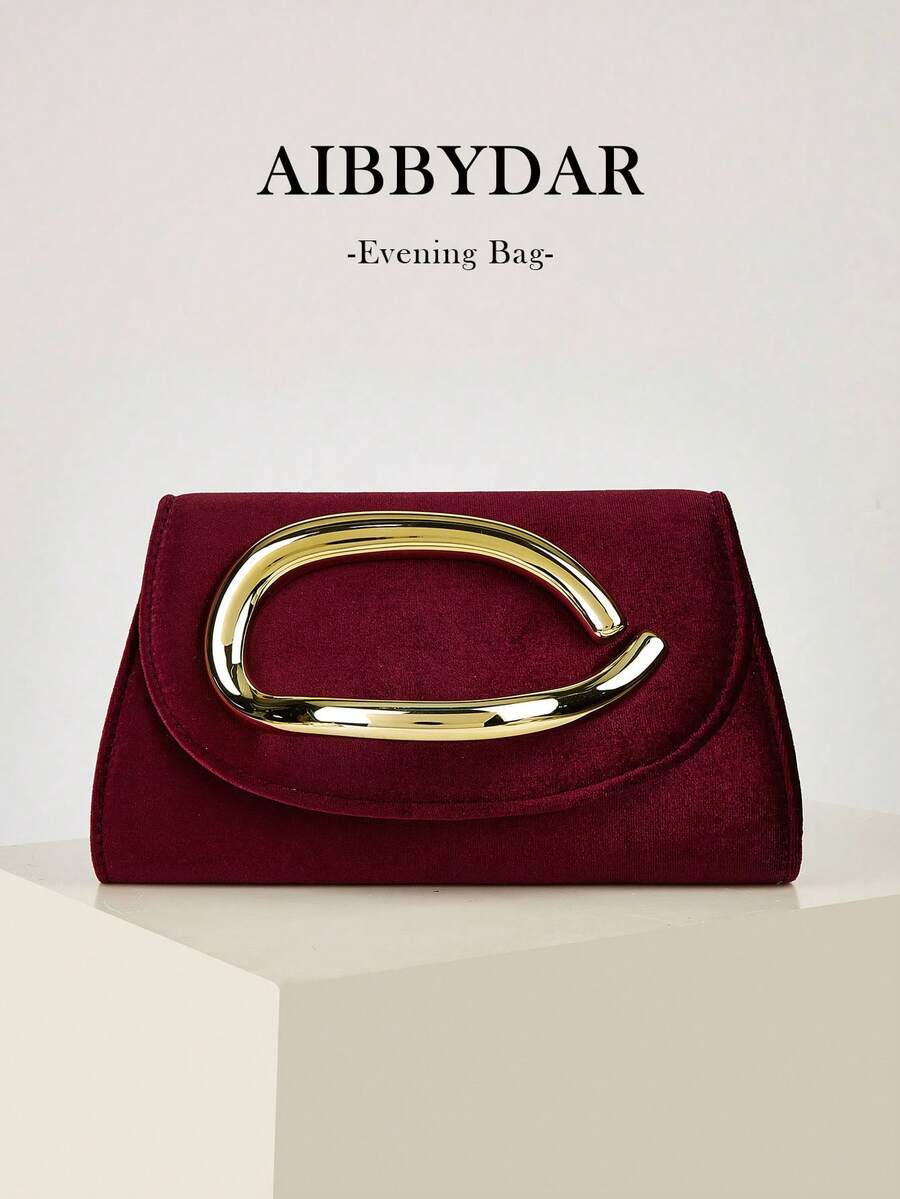 AIBBYDAR Women's Evening Bag, Solid Color Corduroy Fashion Evening Bag, Wine Red Evening Dress Matching Clutch, Makeup Bag, Wallet, With Detachable Metal Chain, Suitable For Ball, Wedding, Party, Holiday Gathering, Halloween, Christmas - Burgundy - View 1