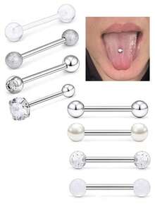 8 قطع من أقراط اللسان من الفولاذ المقاوم للصدأ، قضبان، كرات، مناسبة للارتداء اليومي، للجنسين