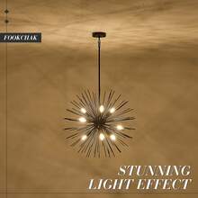 Sputnik Chandelier Solid Metal Starburst Chandelier Light Fixture 9-Light Mid-Century Modern Satellite Light Fixture For Living Room Dining Room Foyer Study Room Bathroom,E12 - 黑色 - 查看 6
