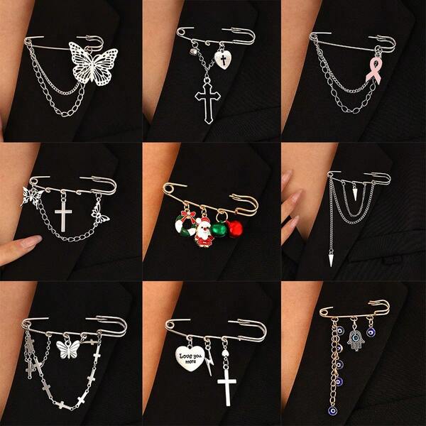 Elegante christliche Kreuz-, Herz-, Schmetterling-Schleife, Weihnachtsmann-Kette Brosche, unisex Punk Hip Hop Anzug Revers Pin, geeignet für den täglichen Gebrauch, Weihnachten, Valentinstag, Freizeitkleidung, Erinnerungsgeschenk für Freunde, Familie, Paare, Schmuck für Frauen