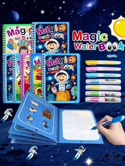 1/8 Set Magic Watercolor Painting Book, Magical Coloring And Painting Kit Suitable For All Ages, Carte De Colorat, Educational And Reusable Watercolor Painting Book (Pen And Book Border Color Random), Suitable For Office, School, Painting, Students, Markers, Stationery, School Supplies. Watercolor Painting, Holiday Gift, Birthday Gift, Party Gift