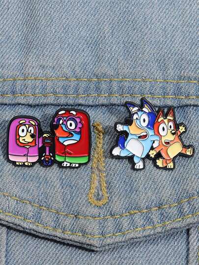 Bluey 1Pc Bluey Cartoon Anime Character Brooch Blue And Yellow Puppy Cute Fixed Adjustment Waist Clothing Decoration Alloy Badge Gift