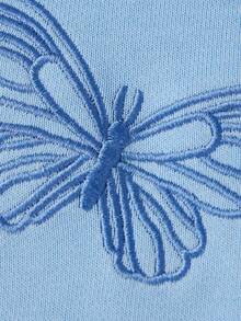 Women Fall Winter Hoodies Stylish Butterfly Embroidered Long Sleeve Pullovers Casual Loose Fit Hooded Sweatshirt Work Office Streetwear 1 Pcs 500g Rams 35% Cotton 65% Polyester Top - Blue - View 8