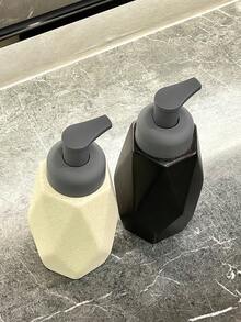 Dispensador de jabón cerámico geométrico, negro o blanco mate, diseño minimalista moderno, cabezal de bomba, adecuado para jabón de manos, jabón de platos, champú, loción corporal, uso en baño de hotel/hogar, botella vacía de alta gama rellenable