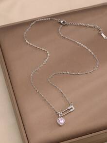 1 Peça Colar Pingente em Forma de Coração com Incrustação de Cobre e Zircônia Cúbica para Mulheres, Acessório de Moda Elegante e Personalizado, Estilo de Luxo