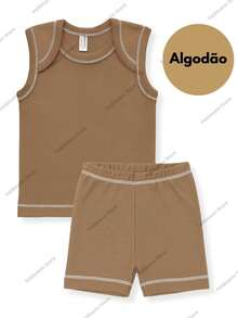 KIT 2 Conjunto Verão Bebê Menino Menina Unissex 4 Peças em Algodão Respirável Verão Fresquinho (2 Regatas + 2 Mijões/Shorts) Sortidos PREMIUM