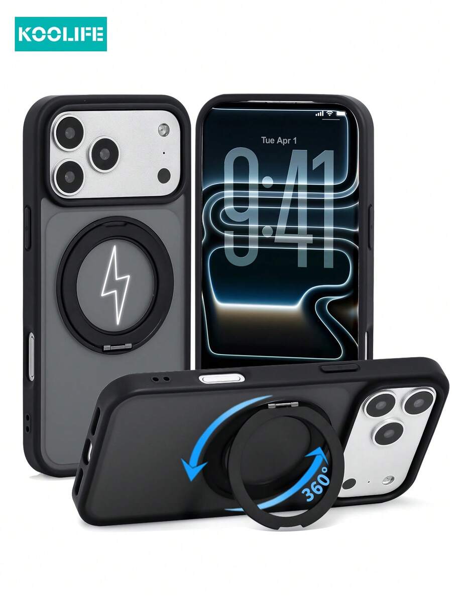 Koolife 1 件装 360° 旋转磁吸手机壳，适用于 17 Pro，2.5mm 厚背板，PC+TPU 材质，精准开孔，亲肤磨砂防滑防汗，摄像头凸起保护，兼容 13/13 Pro/13 Pr、14/14 Pro/14 P、15/15 Plus/15 Pro/15 X、16/16 Plus/16 Pro/16 Pro Max/16e