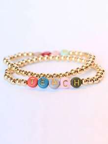 Customized Multi-Color Letter Beads And Round Beads Bracelet Set, Can Be Customized With Name, Slogan, Album Name, Concert Support, As A Gift For Relatives And Friends, As A Gift For Parents, As A Gift For Friends. Personalized Letter Bracelet.