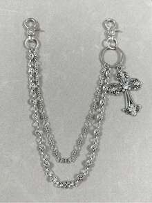 1 件复古双层十字链、钱包链、朋克牛仔裤链、口袋链、男士钥匙扣