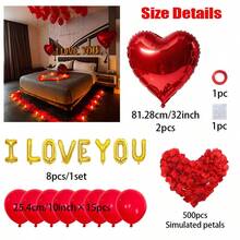 Gold "I LOVE YOU" Balloon Set, 32-Inch Red Heart Foil Balloon And Red Latex Balloons With Fake Rose Petals, Suitable For Birthday Party, Confession, Wedding, Birthday, Anniversary, Room Birthday Decoration Background Decor - Multicolor - View 7
