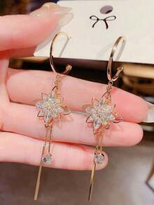 "1 Pair Crystal Water Drop & Zirconia Flower Earrings For Women, Stylish & Elegant Jewelry For Everyday, Parties, Proms, Gifts For Valentine's Day & Mother's Day" - 雪花吊墜 - 查看 10