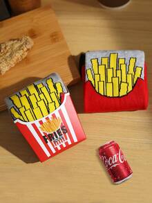 1 pereche de șosete pentru bărbați cu cartofi prăjiți, potrivite pentru viața de zi cu zi și sporturile în aer liber, șosete groase de înaltă calitate pentru femei pentru toamnă/iarnă, șosete distractive cu model imitație de cartofi prăjiți, până la jumătatea gambei, design unic de set de pizza pentru cadouri de sărbători, potrivite pentru Halloween/Crăciun/Petrecere de ziua de naștere/Aniversare și diverse festivaluri, cadouri fanteziste.