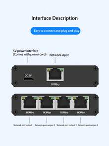 Gigabit Ethernet Cable 1-To-4 Splitter, Allowing Multiple Devices To Use The Internet Simultaneously At High Speed With A Single Network Cable, 1-To-4 Port Sharing Device, RJ45 Network Cable Splitter.
