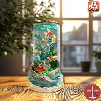 2D Flat, 1pc Bohemian Style Rotating Acrylic Desktop Aquarium Decor With Vivid Goldfish & Coral Design - No Electricity Needed, Home Decor For Underwater Scene, Mother's Day, Father's Day & Summer Activities, Decorative Fish Tank, Natural Scene Design, No Power Source Required, Delicate Craftsmanship, 2D Flat
