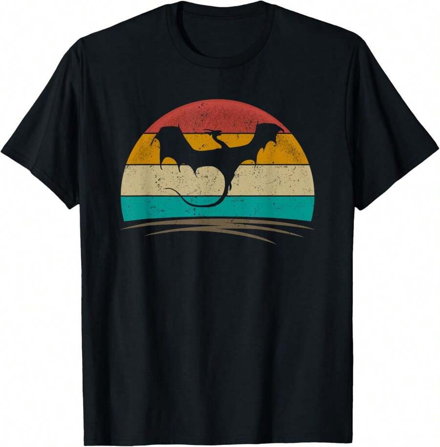 Dragon Shirt Retro Vintage Dragon Mythical Creature Fantasy T-Shirt - Negro - Ver 1