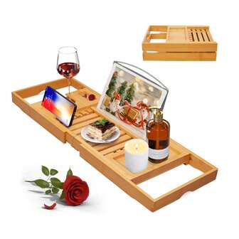 优质浴缸托盘，可折叠浴缸架，可扩展浴室托盘，新居、周年纪念、婚礼、新娘送礼会、乔迁庆宴的独特温暖礼物