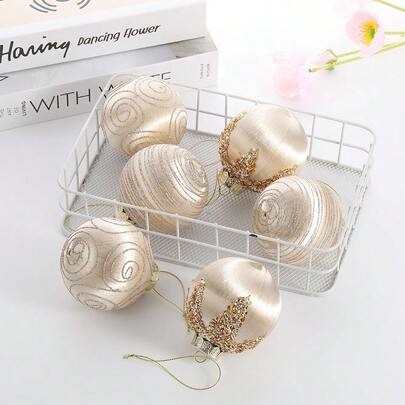 8cm Silk Christmas Ball Festive Atmosphere To Decorate The Christmas Tree Hanging Ball Pendant Shopping Mall Window Decoration, 6 / Box