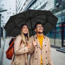 Paraguas de G4Free de 42465462 pulgadas, compacto, reversible, de viaje, con 10 varillas, resistente al viento y a la lluvia, doble capa, apertura y cierre automticos - Negro + 54 pulgadas - Ver 10