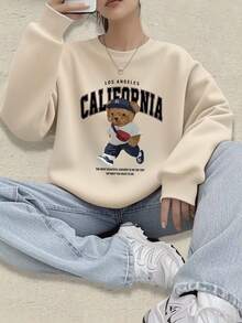 1 Stück Mädchen & Teenager Studenten Lässig bedruckter weißer Rundhals Pullover Sweatshirt, geeignet für Herbst & Frühling