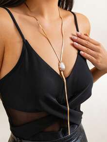 1 Set Baroque Pearl Metal Pendant Y-Necklace Set, Vintage Unique Metal Style, High-End Necklace, Bracelet, Ring - Vintage, Elegant Pearl Inlaid Flat Chain Necklace, Suitable For Women's Wedding, Party, Daily Wear, Holiday Gift