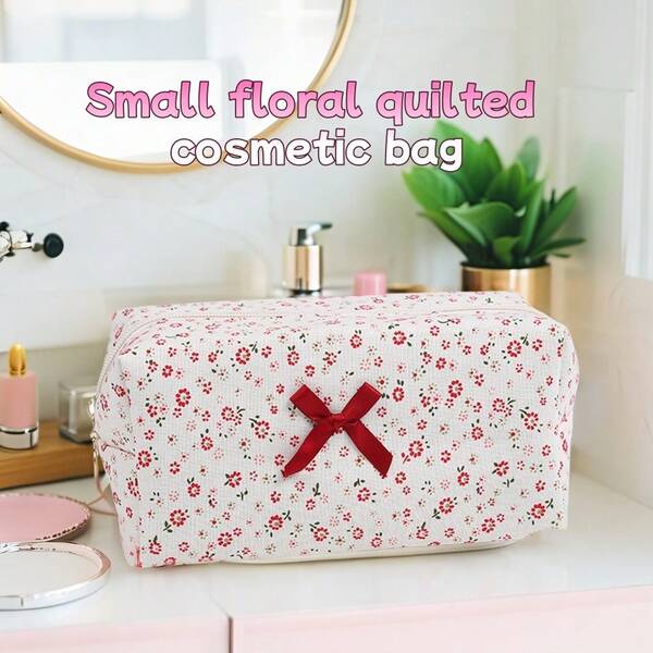 Large Capacity Quilted Cosmetic Bag With Zipper, Soft Design Portable Toiletry Organizer For Skincare, Foldable Storage Bag For Women, Lightweight Travel Essential