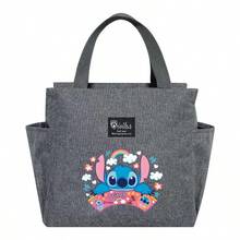 Adorable bolsa de almuerzo aislada con diseño de Stitch - Portador térmico de alimentos de doble bolsillo con grueso papel de aluminio, mantiene las comidas calientes para la escuela, de vuelta a la escuela, útiles escolares, oficina y actividades al aire libre | Colección