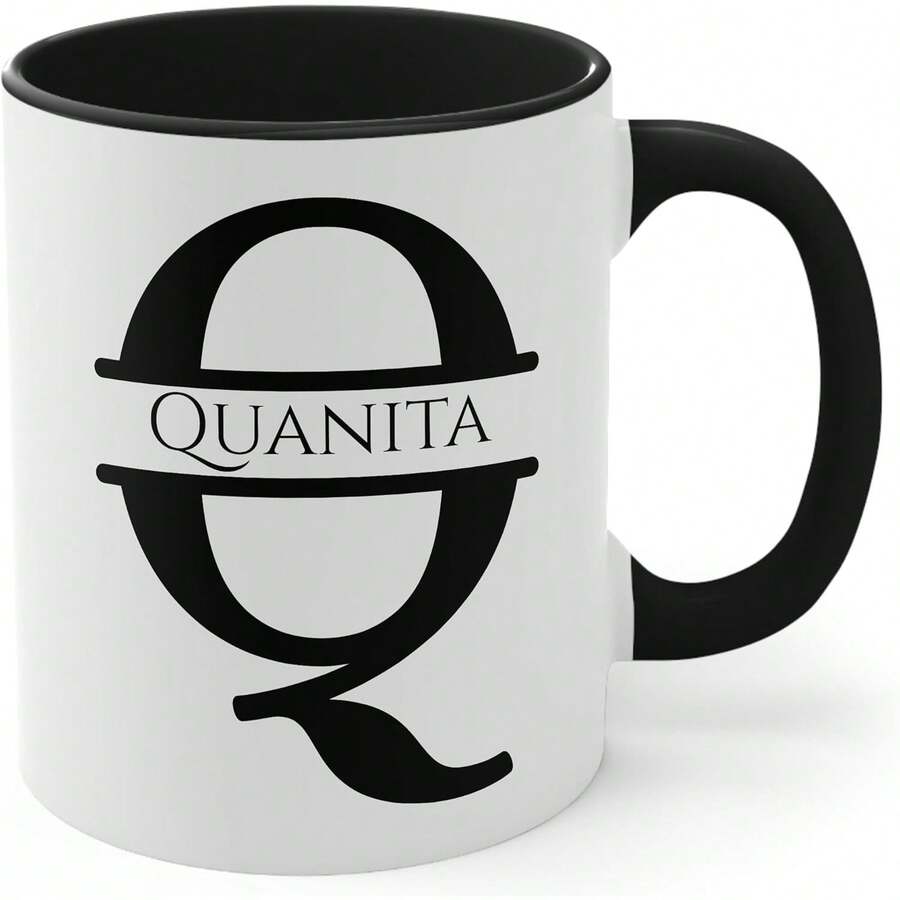 Personalized Monogram Coffee Mug, Initial Letter M Customized For Women Men Girls Boys Dads Moms Friends, Taza De Café Personalizada Con Monograma, Letra Inicial Black Handle Mug Letter M 11oz - 首字母Q - 查看 1