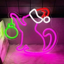 Letrero de neón de gato y luna, luz de noche de anime personalizada, decoración de pared de lámpara de gato, señal de luz de neón de gato de dibujos animados para decoraciones de fiesta de cumpleaños, luz de neón con alimentación USB para decoración del hogar, sala de juegos, dormitorio, habitación de niños, decoración de fondo, regalo de Navidad, fácil de colgar.