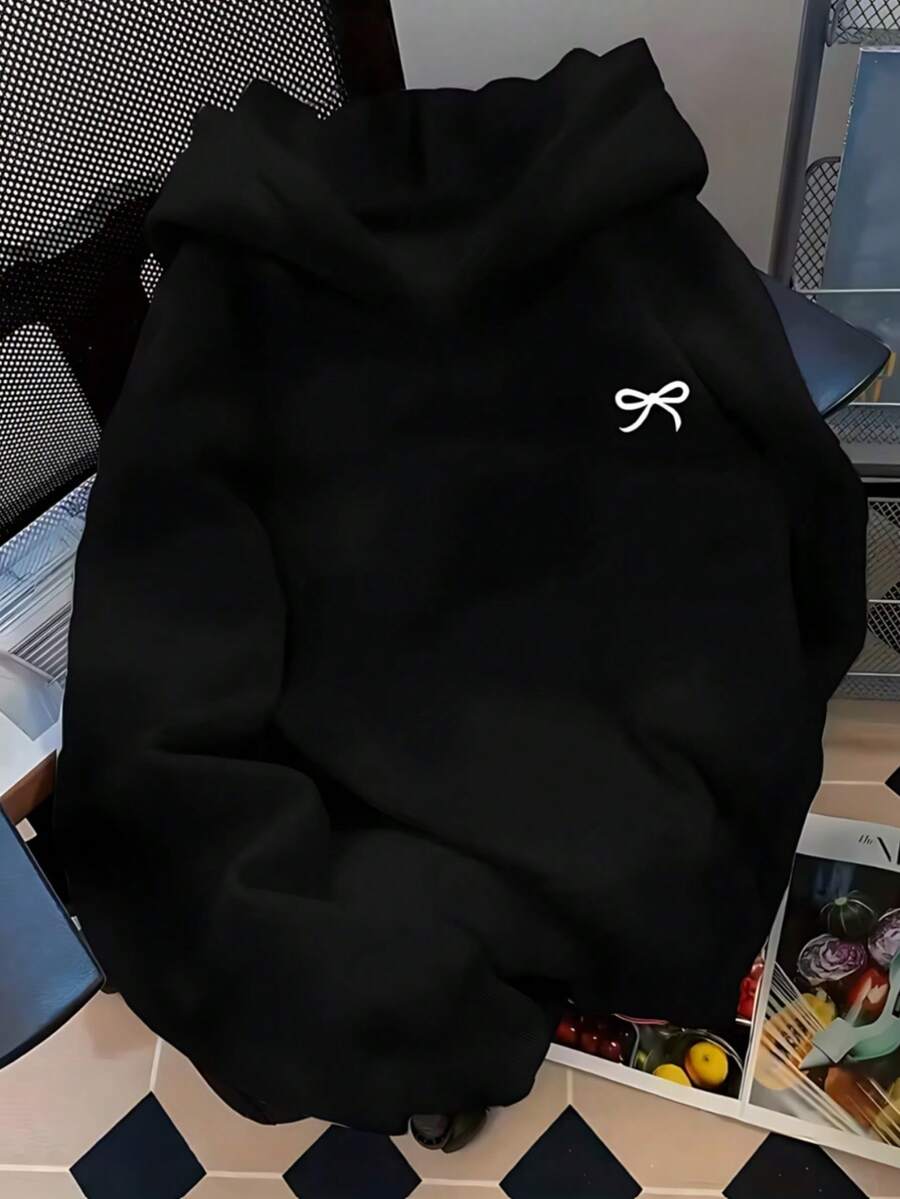 Mujer003 Sudadera de mujer invierno sudadera de manga larga cómoda suave Sudadera negra con distintivo elegante de una arcoíris en el pecho, perfecta para combinaciones modernas - Negro - Ver 1