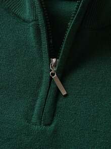 男童学院风条纹半拉链立领毛衣，适合春秋冬季上学穿着 - 綠色 - 查看 4