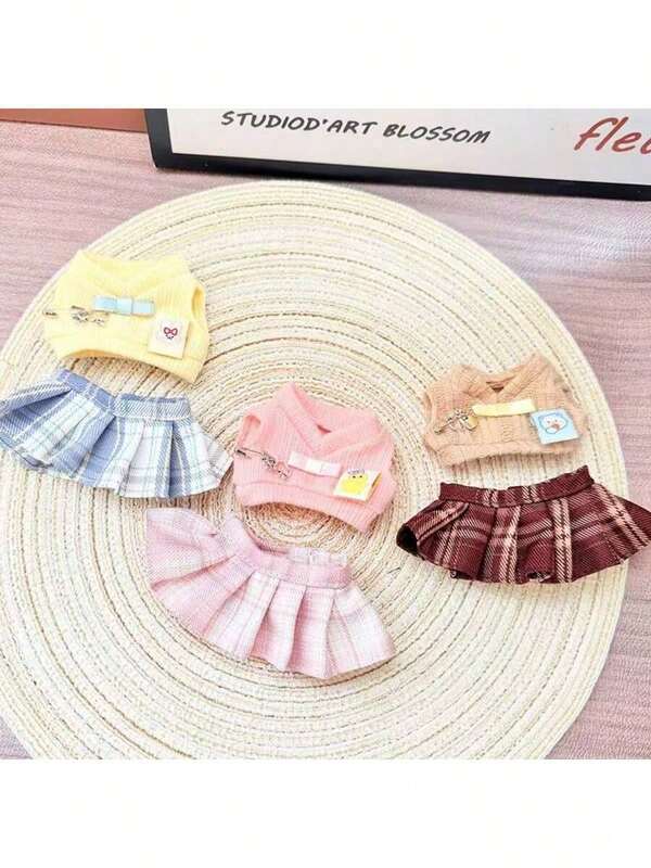 New 17CM Sweetheart School Girl Skirt, 1st/2nd/3rd Generation Doll Keychain Accessory For LABUBU Clothing, Hanging Decoration, Sitting Doll Outfit, Sweetheart School Girl Skirt Set For LABUBU
