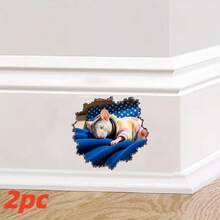 قطعتان من ملصقات الحائط لزينة عيد الميلاد، فأر لطيف يرتدي بيجاما ملصقات حائط ثلاثية الأبعاد، ملصقات حيوانات لاصقة قابلة للإزالة لغرفة المعيشة والنوم والمتجر والعطلات وديكور المنزل