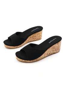 lunryet Womens Heeled Sandals  Wedge Sandals For Women Slip On Sandals For Women Wedge Heels Sandals Open Toe Slip On Mules Summer Dress Sandals MOODI-1 - 黑色 - 查看 1