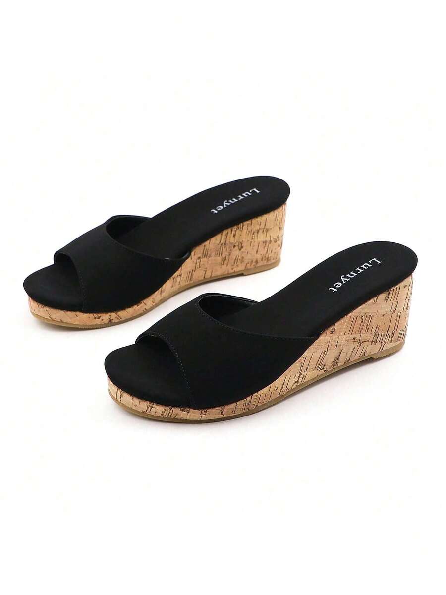 lunryet Womens Heeled Sandals Wedge Sandals For Women Slip On Sandals For Women Wedge Heels Sandals Open Toe Slip On Mules Summer Dress Sandals MOODI-1 - 黑色 - 查看 1