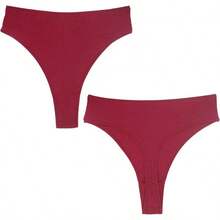 High Waisted Cotton Thongs For Women, Breathable Plus Size Multipack - 黑色*1 白色*1 軍綠色*1 酒紅色*1 藍色*1 卡其色*1 - 查看 5