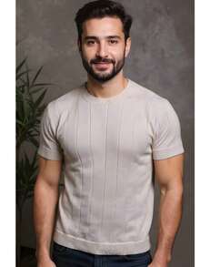 Men's Formal Shirt, Modal Knit, Elegant T-Shirt - Creme - View 4