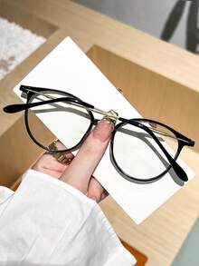 1 Pair Unisex Korean Style Round Flat Lens Fashion Glasses, Suitable For Office, Reading, TV Watching, Gaming, Mobile Phone Decoration