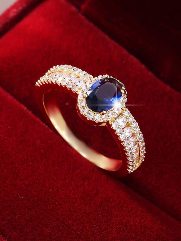 1pc Luxurious & Brilliant Synthetic Blue Sapphire Ring For Women, Wedding Ring, Engagement Ring, Valentine's Day Gift, Birthday Gift