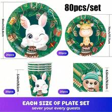 Cartoon Animal Jungle Theme 1/42/60/80/100 Disposable Tableware Set, Including 7-Inch Paper Tray, 9-Inch Cardboard, 9-Ounce Cup, Napkins, Suitable For Daily Gatherings, Birthday Parties, Bridal Showers, Baby Showers, Clubs