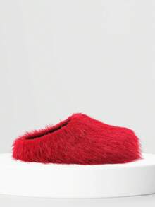 New Womens Faux Fur Slipper Round Toe Fuzzy Fluffy Comfortable Flat Warm Red Furry Slipper Home Bedroom Slides Shoe Thick Plush Casual Wear Cozy Style Easter Gifts Flat Indoor Outdoor All Weather Spring Summer Flat Sandals For Women - 紅毛 - 查看 4