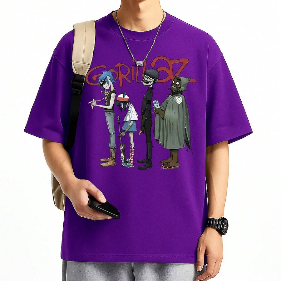 Rock Band T-Shirt Unisex Men Women 100% Cotton Premium Streetwear Top New Release Immediate Shipping Various Colors!! Plus Size - 紫色 - 查看 1